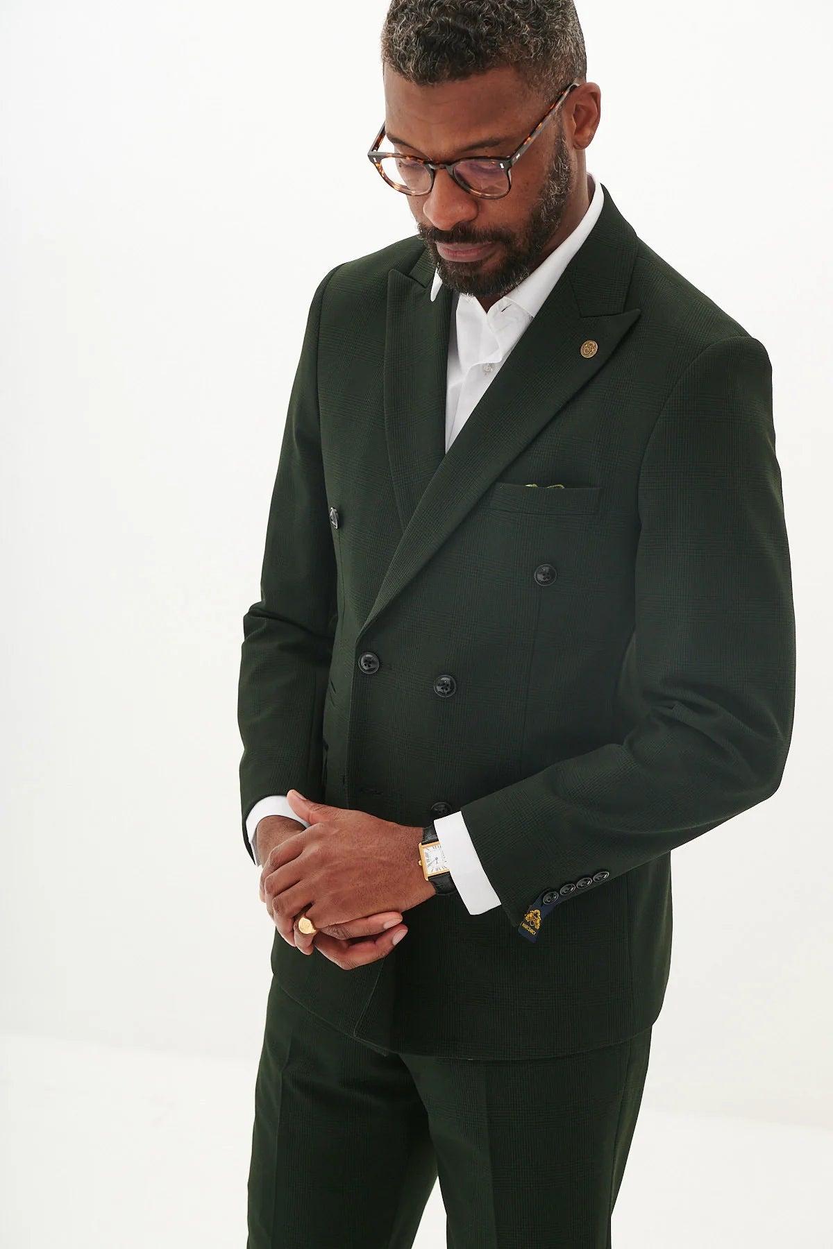 40% OFF - MARC DARCY Bromley Double Breasted Blazer - Mens Slim Fit - Olive Green Check - Size: UK 40 Regular