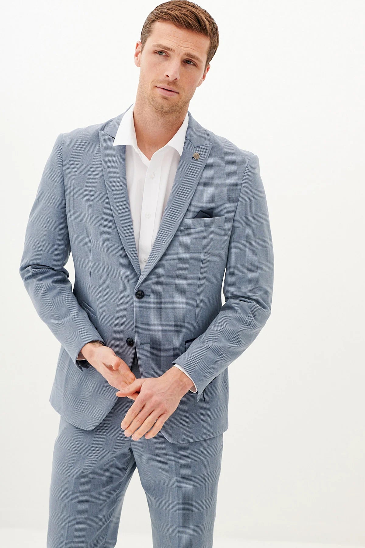 40% OFF - MARC DARCY Bromley Blazer - Mens Slim Fit - Sky Blue Check - Size: UK 36 & 38 Regular