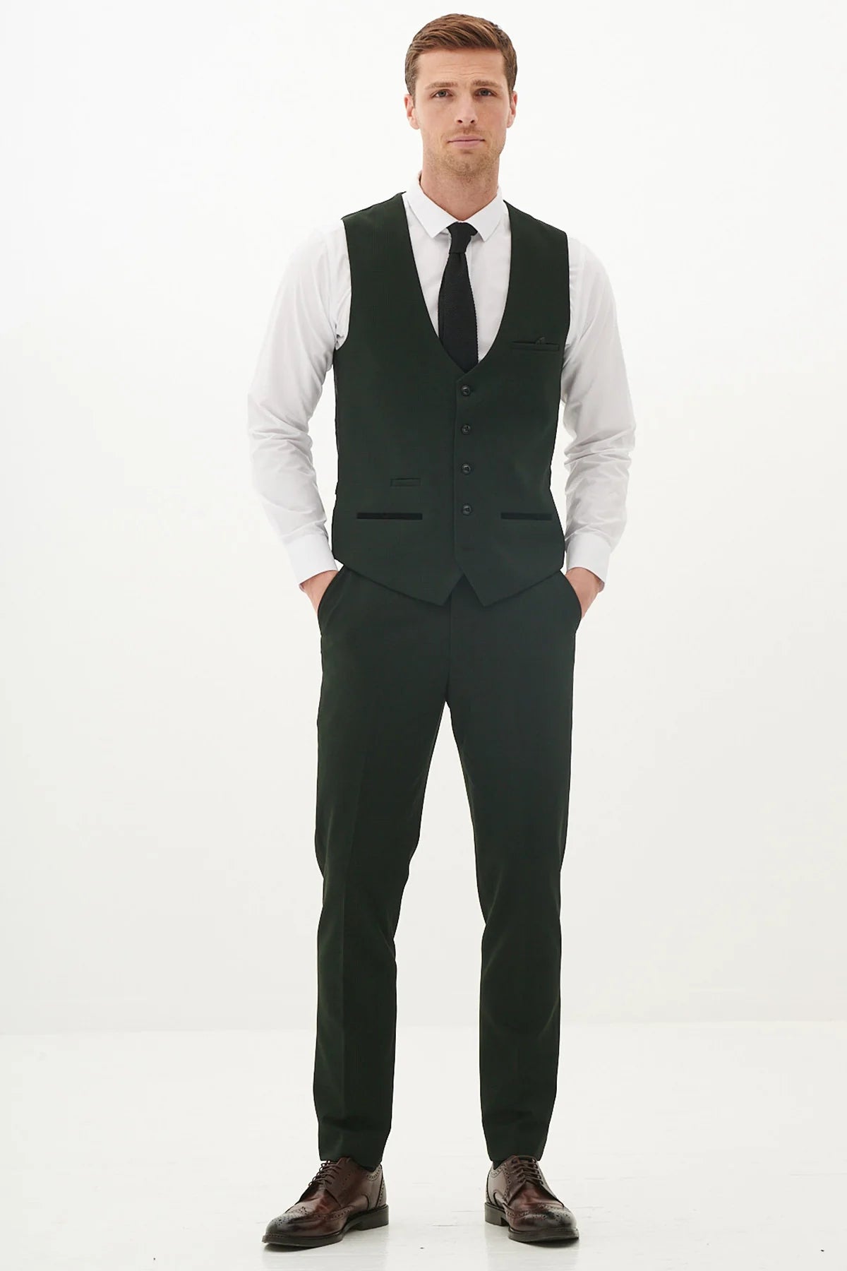 40% OFF - MARC DARCY Bromley Single Breasted Waistcoat - Olive Green Check