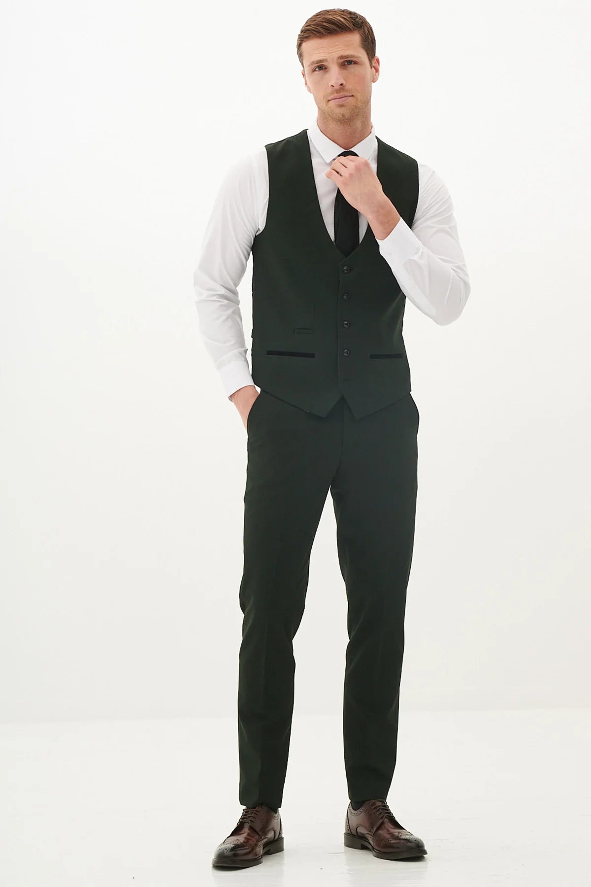 40% OFF - MARC DARCY Bromley Single Breasted Waistcoat - Olive Green Check