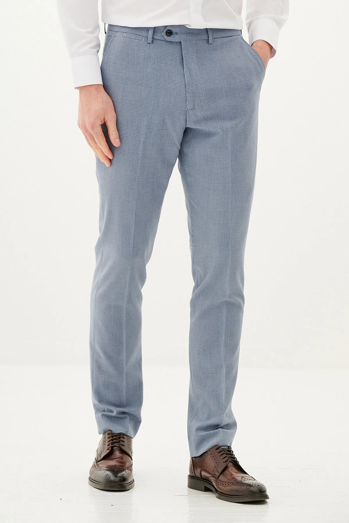 50% OFF - MARC DARCY Bromley Tailored Trousers - Sky Blue Check - Sizes: UK 30 & 32 Regular