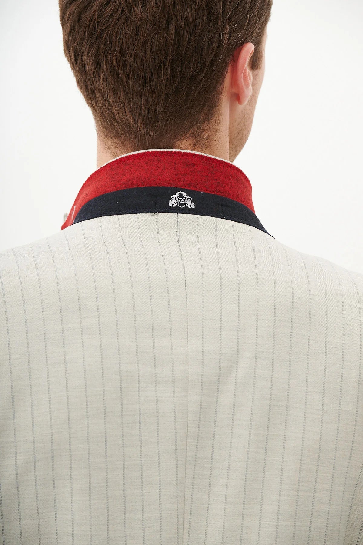 50% OFF - MARC DARCY Grant Tailored Blazer - Mens Slim Fit - Stone Pinstripe - Size: 44 Regular