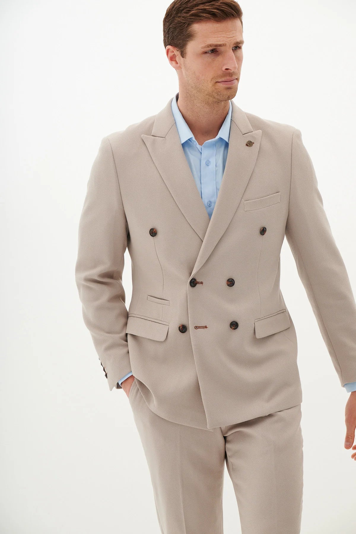 40% OFF - MARC DARCY HM5 Double Breasted Blazer - Mens Slim Fit - Stone - Sizes: 36 & 46