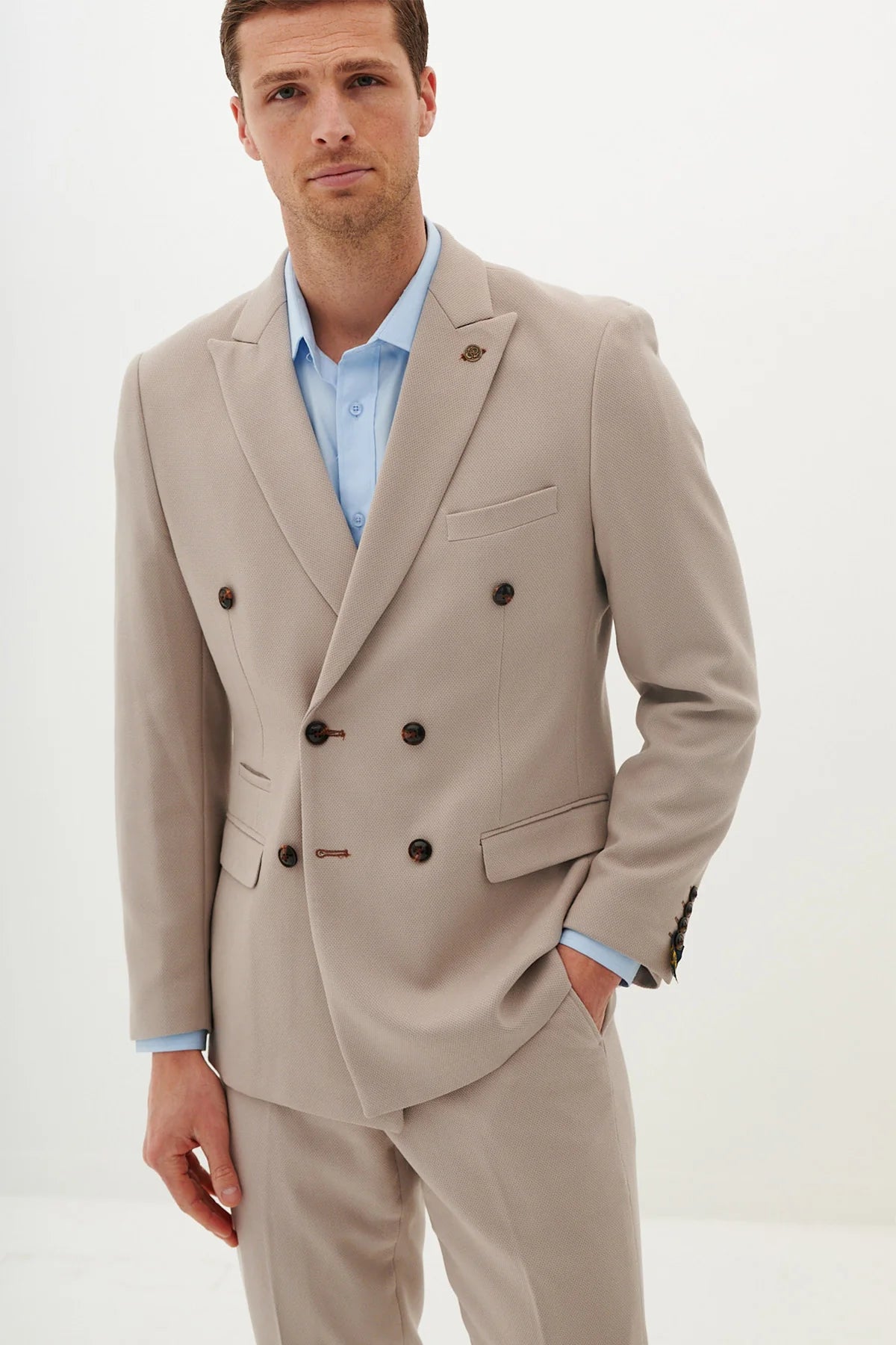 40% OFF - MARC DARCY HM5 Double Breasted Blazer - Mens Slim Fit - Stone - Sizes: 36 & 46