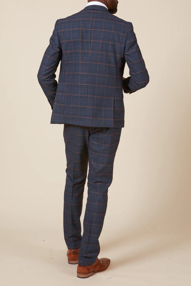 MARC DARCY Jenson Blazer - Mens Slim Fit - Marine Navy Check Marc Darcy