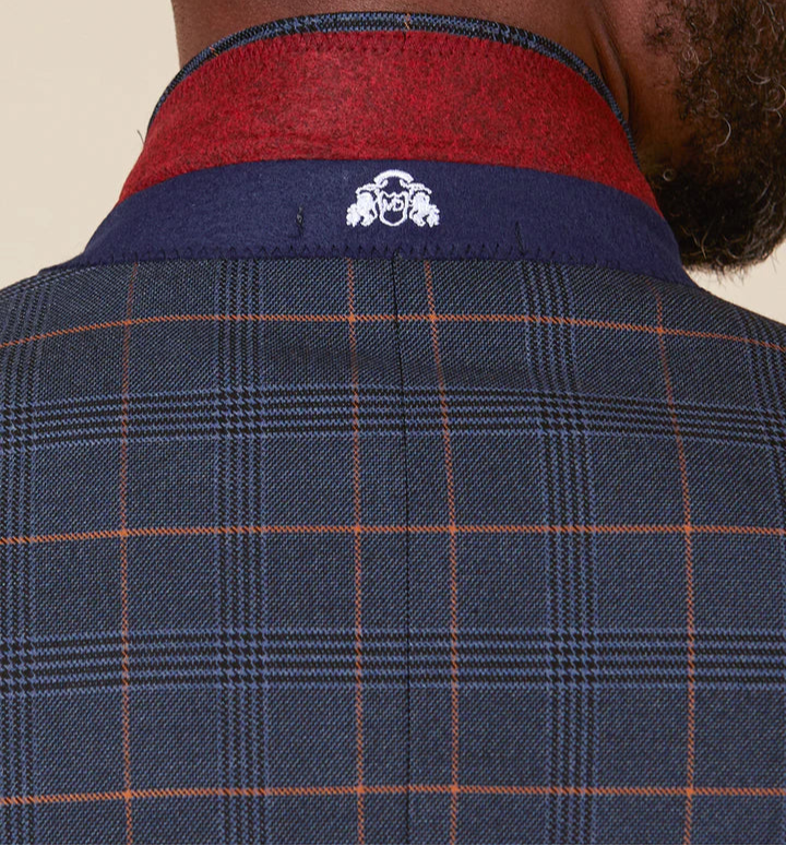 MARC DARCY Jenson Blazer - Mens Slim Fit - Marine Navy Check Marc Darcy