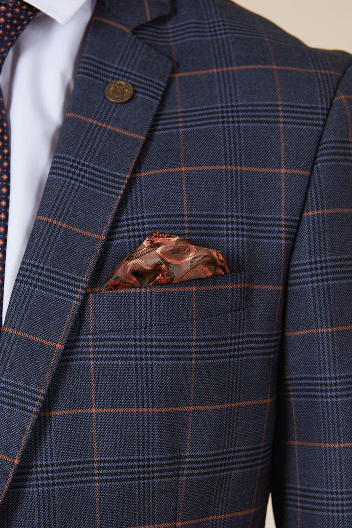 MARC DARCY Jenson Blazer - Mens Slim Fit - Marine Navy Check Marc Darcy