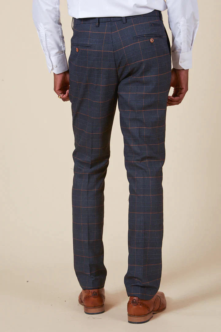 40% OFF - MARC DARCY Jenson Tailored Trousers - Marine Navy Check - Sizes: 28", 30" & 34" Regular
