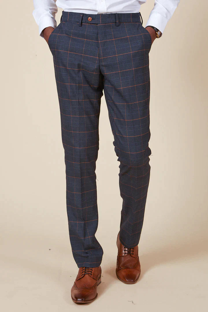 40% OFF - MARC DARCY Jenson Tailored Trousers - Marine Navy Check - Sizes: 28", 30" & 34" Regular