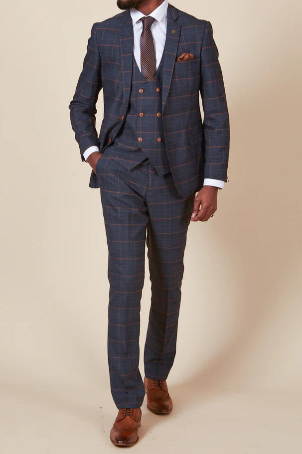 MARC DARCY Jenson Blazer - Mens Slim Fit - Marine Navy Check Marc Darcy