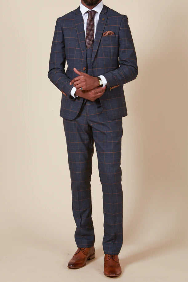MARC DARCY Jenson Blazer - Mens Slim Fit - Marine Navy Check Marc Darcy