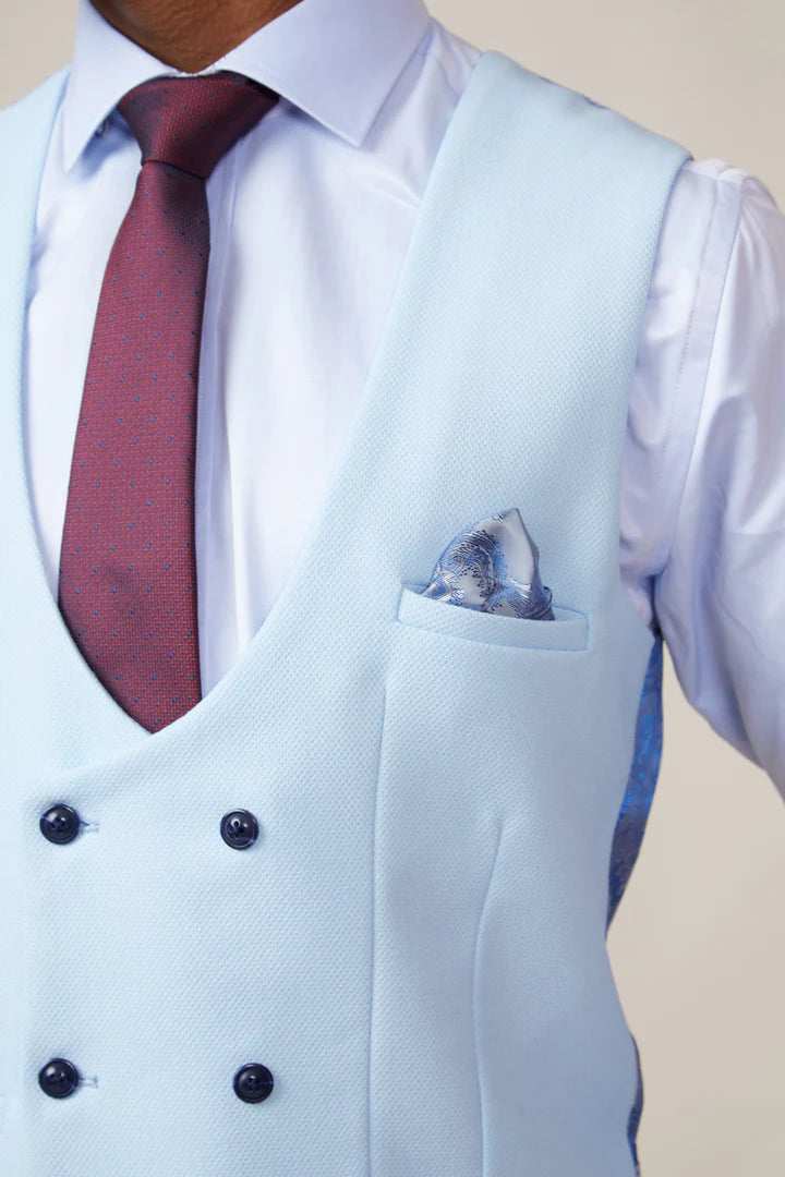 40% OFF - MARC DARCY Men's Kelvin Double Breasted Waistcoat - Sky Blue - Size: 40