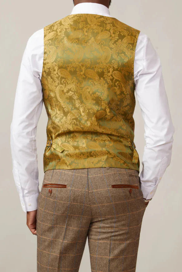 40% OFF - MARC DARCY Men's Kelvin Double Breasted Waistcoat - Tan - Size: UK 42