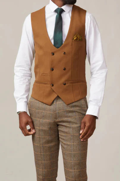 40% OFF - MARC DARCY Men's Kelvin Double Breasted Waistcoat - Tan - Size: UK 42