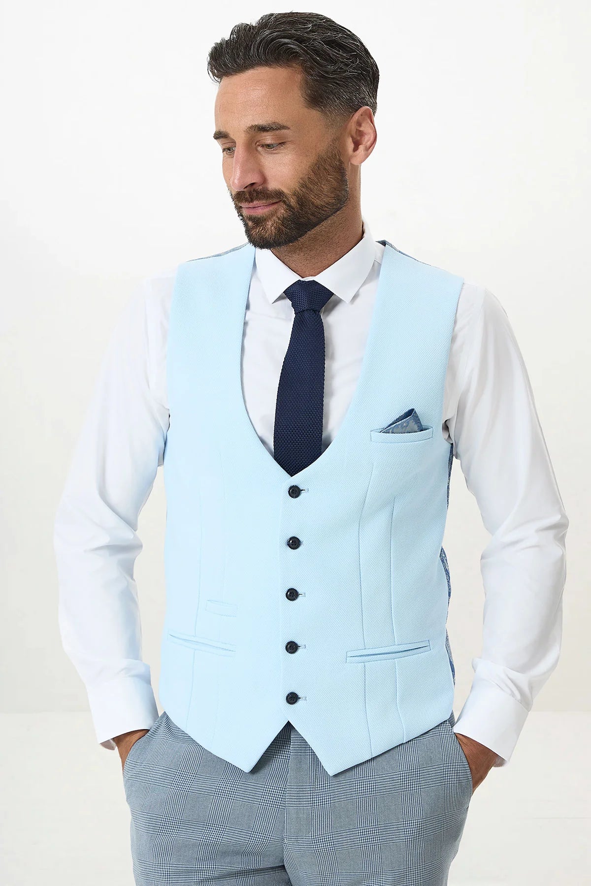 50% OFF - MARC DARCY Men's Kelvin Single Breasted Waistcoat - Sky - Size: UK 40