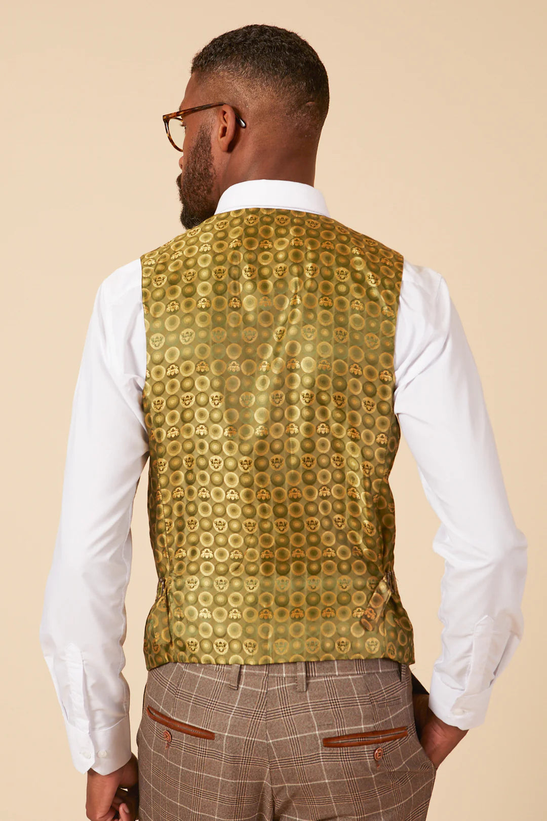 50% OFF - MARC DARCY Men's Ray Single Breasted Waistcoat - Tan Check