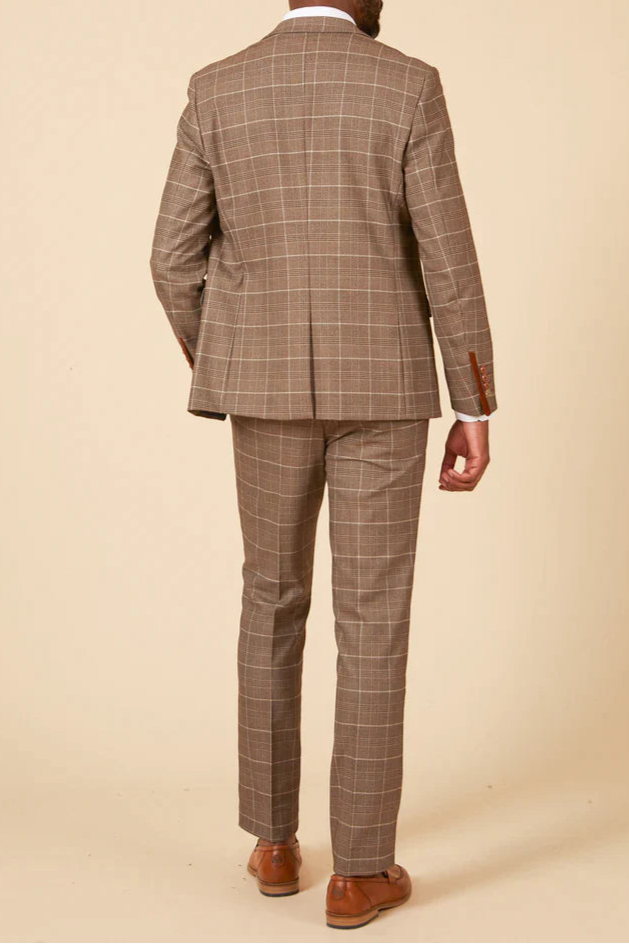 MARC DARCY Ray Blazer - Mens Slim Fit - Tan Check Marc Darcy