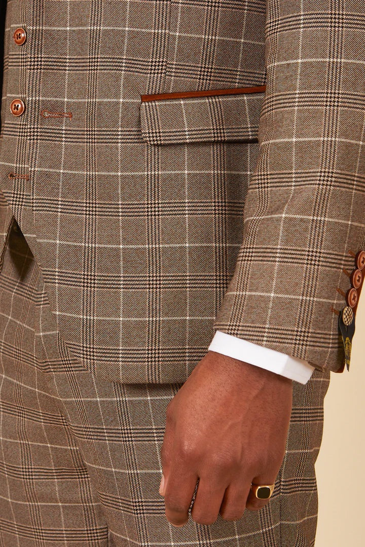 MARC DARCY Ray Blazer - Mens Slim Fit - Tan Check Marc Darcy