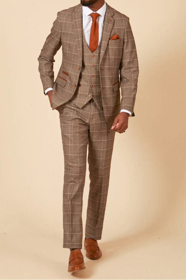 MARC DARCY Ray Blazer - Mens Slim Fit - Tan Check Marc Darcy
