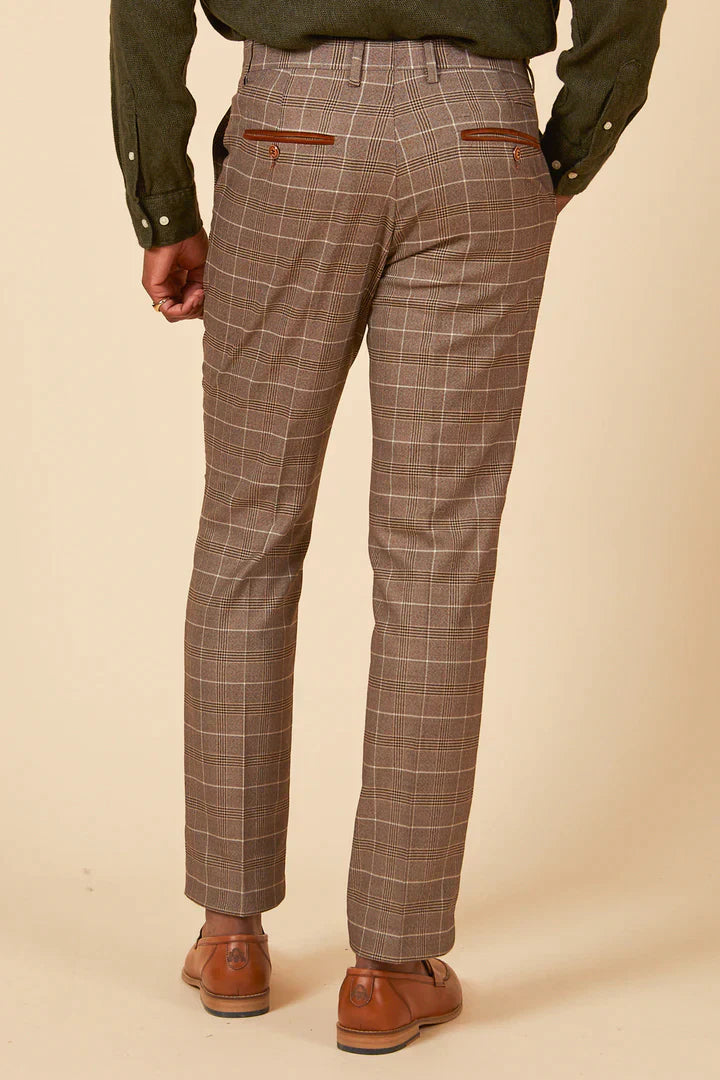 50% OFF - MARC DARCY Ray Trousers - Tan Check - Sizes: 40 & 42 Regular