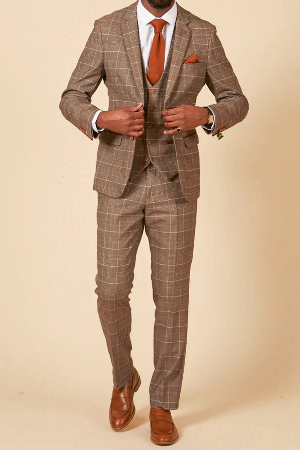MARC DARCY Ray Blazer - Mens Slim Fit - Tan Check Marc Darcy