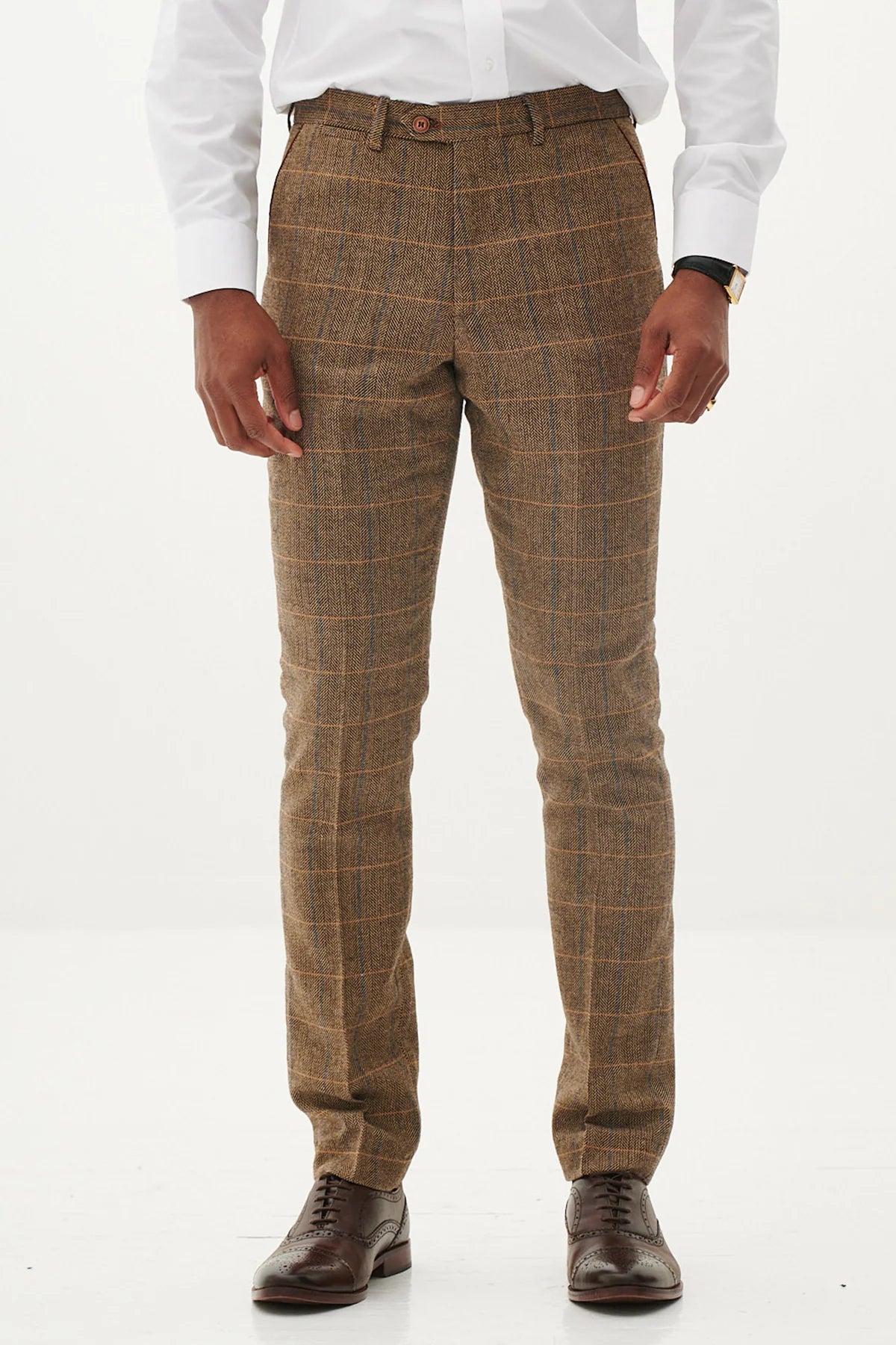 40% OFF - MARC DARCY Ted Trousers - Tan Tweed Check - Sizes: 42 Short