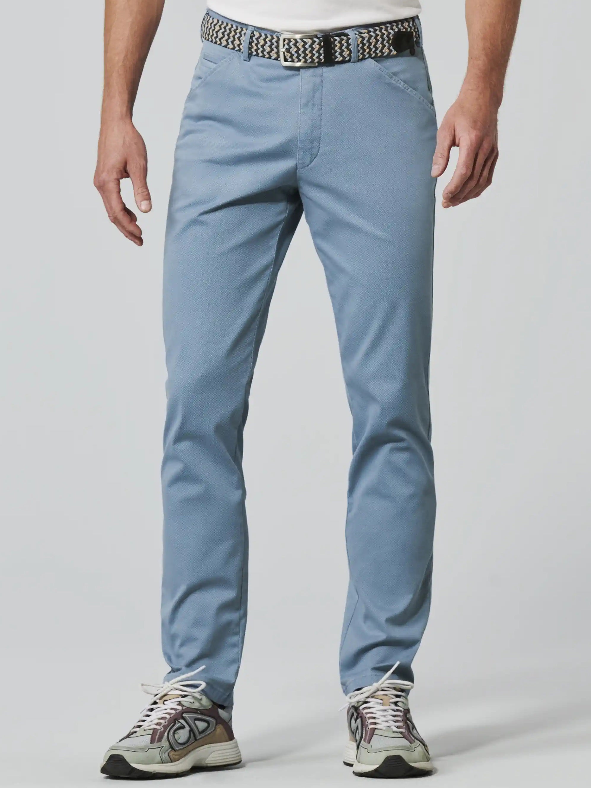 MEYER Chicago Trousers - 5056 Micro Print Cotton Chino - Blue