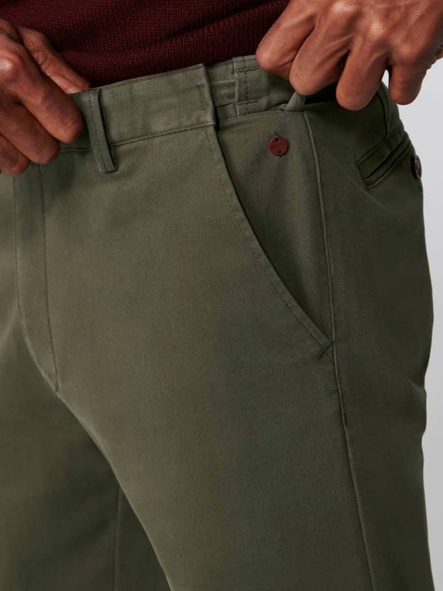 MEYER Trousers - Oslo 316 Luxury Cotton Chinos - Expandable Waist - Laurel