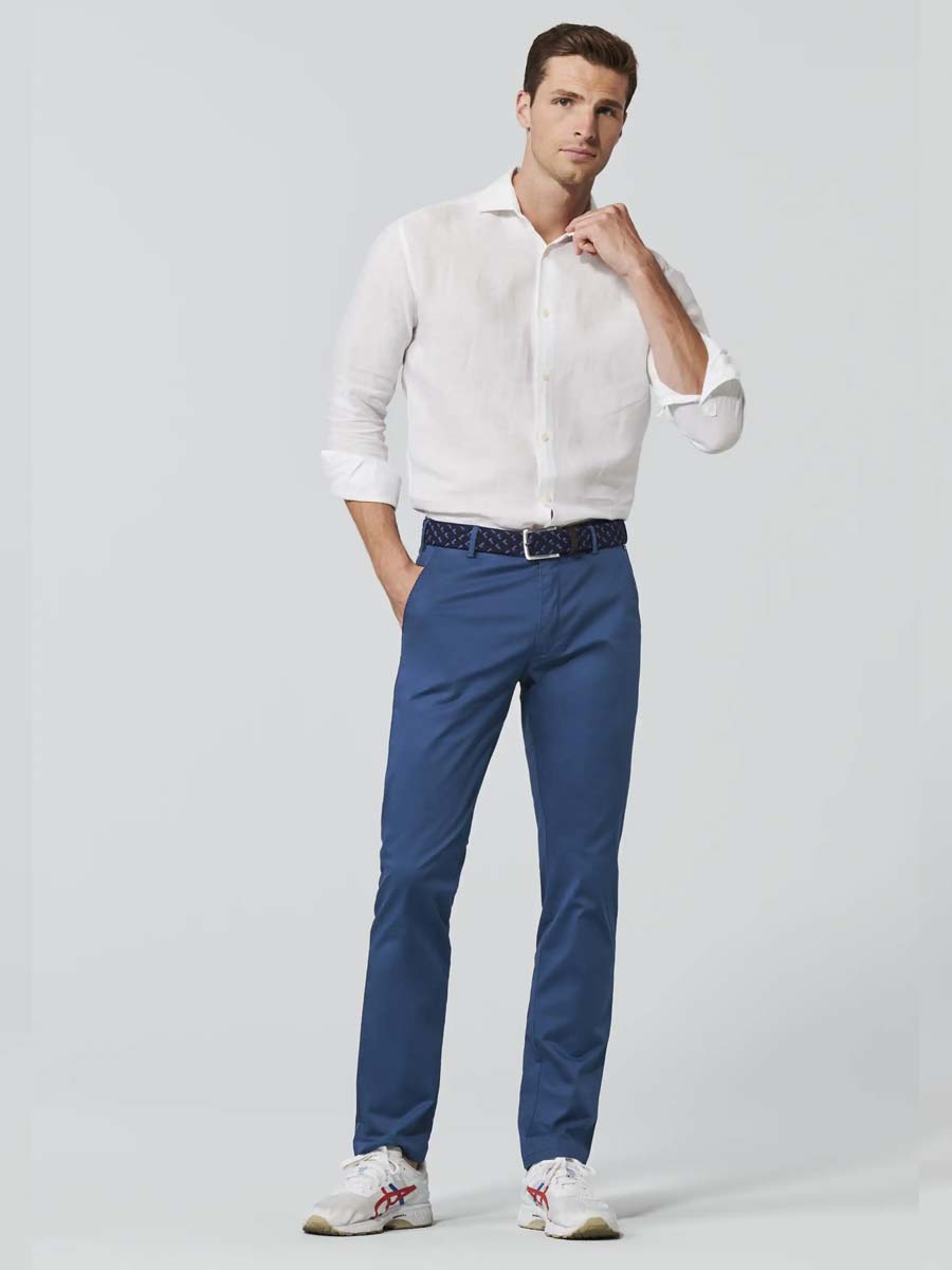 MEYER Trousers - Roma 3001 Summer-Weight Fairtrade Cotton Chinos - Blue