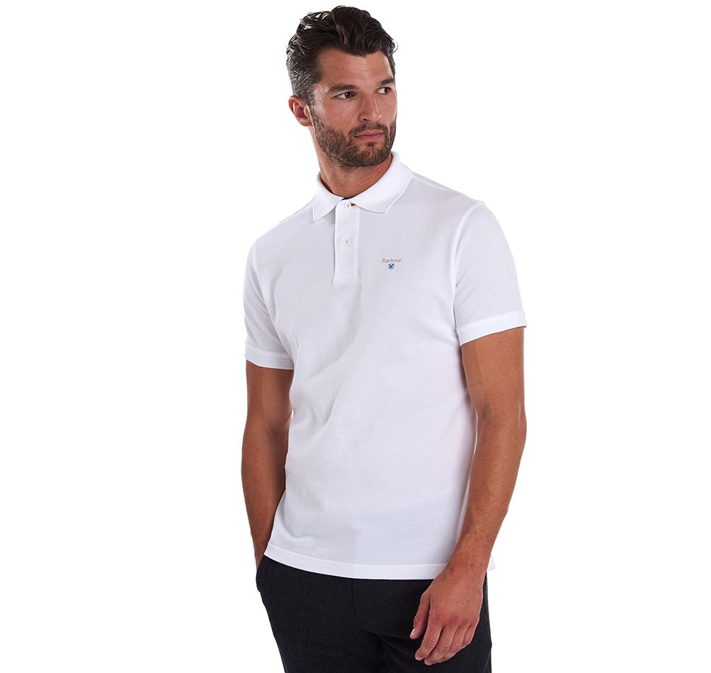 BARBOUR Tartan Pique Polo Shirt - Men's - White/Dress Barbour