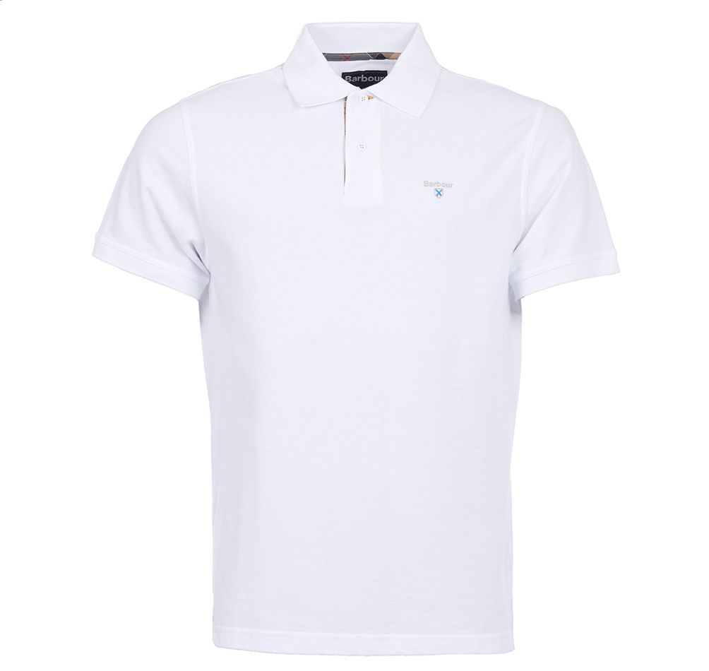 BARBOUR Tartan Pique Polo Shirt - Men's - White/Dress Barbour