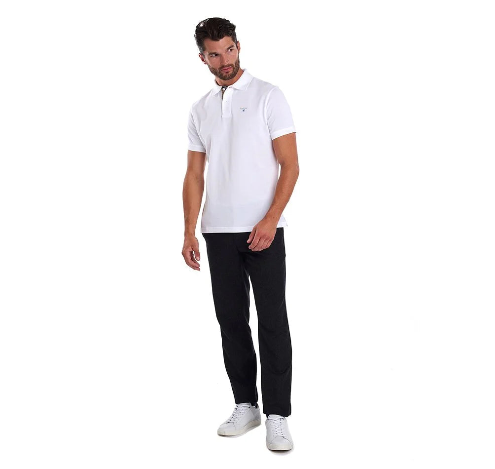 BARBOUR Tartan Pique Polo Shirt - Men's - White/Dress Barbour