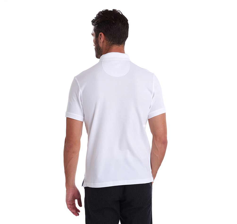 BARBOUR Tartan Pique Polo Shirt - Men's - White/Dress Barbour