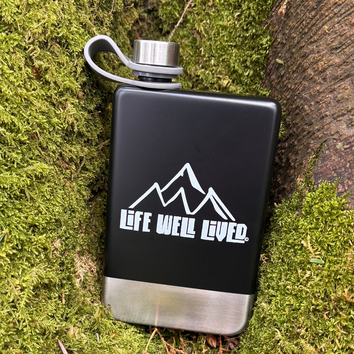 LIFE WELL LIVED Mountain Edition 12oz Hip Flask - Black