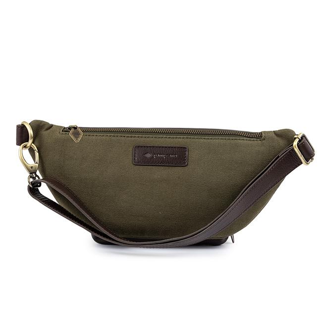 PAMPEANO Rinonera crossbody bag - brown leather and forest canvas - image 3
