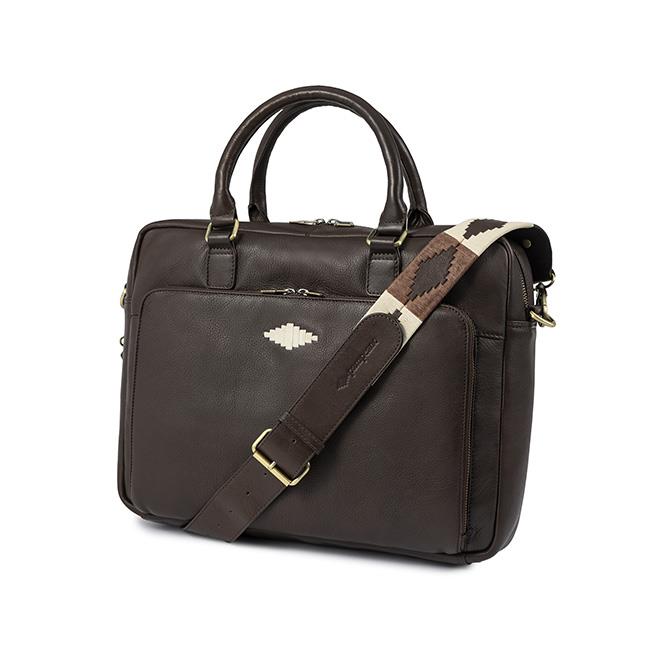 PAMPEANO Mensajero briefcase - brown leather with cream stitching