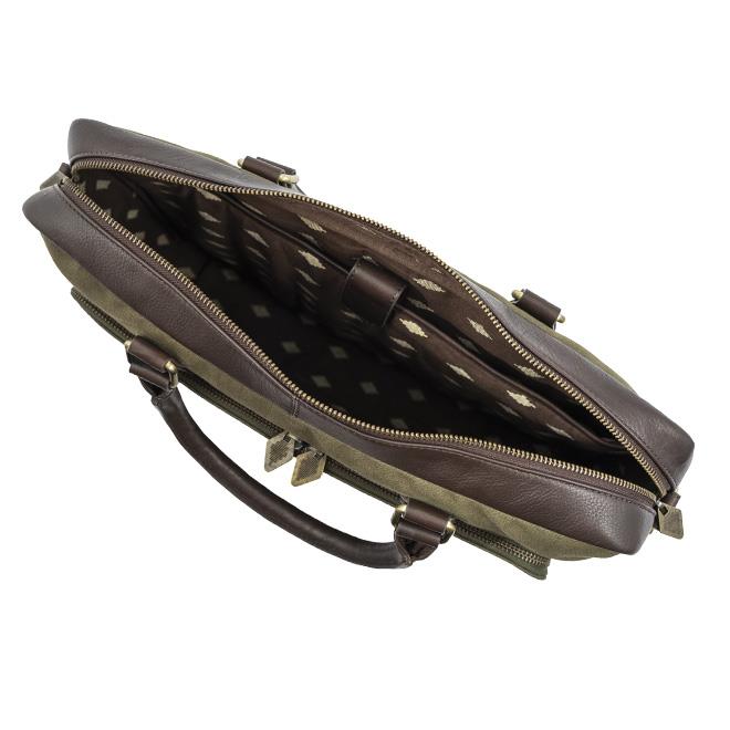 PAMPEANO Mensajero briefcase - brown leather and sand canvas with cream stitching - image 4