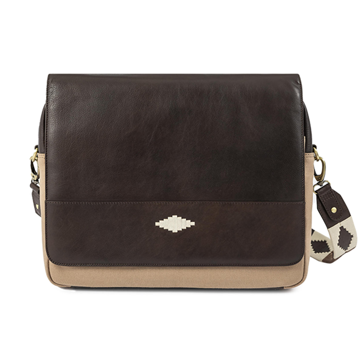 PAMPEANO Entregar messenger bag - brown leather and sand canvas