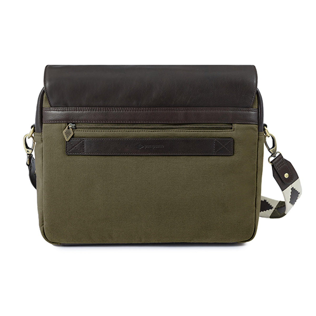 PAMPEANO Entregar messenger bag - brown leather and forest canvas - image 3