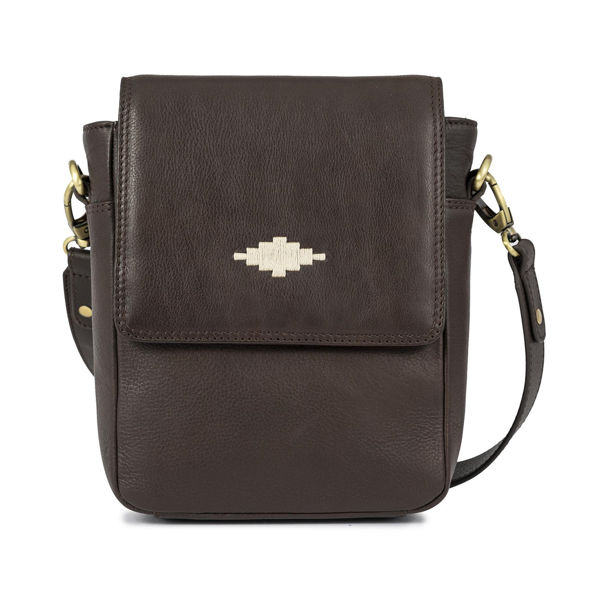PAMPEANO Bandolera crossbody bag - brown leather with cream stitching