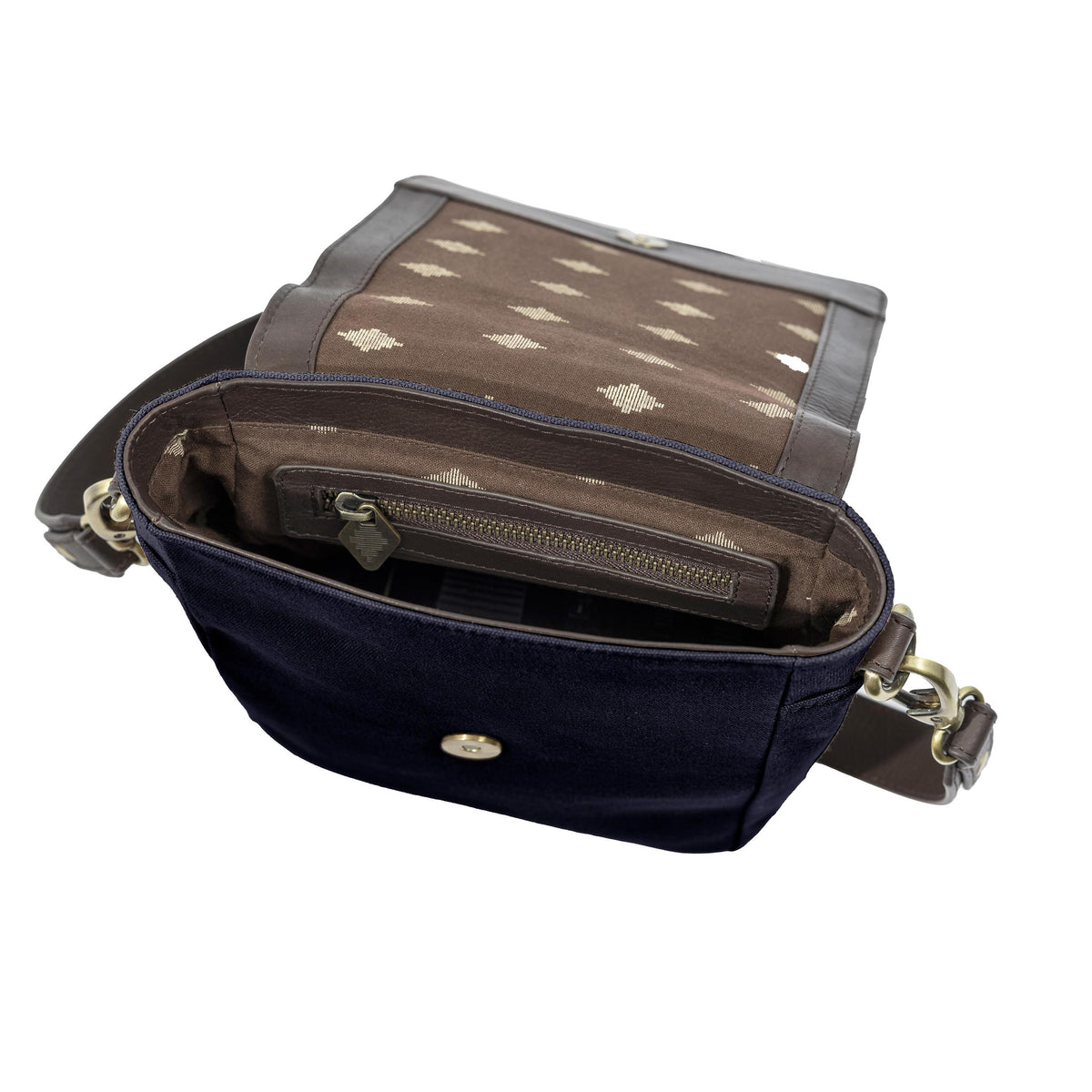 PAMPEANO Bandolera crossbody bag - brown leather and navy canvas - image 2