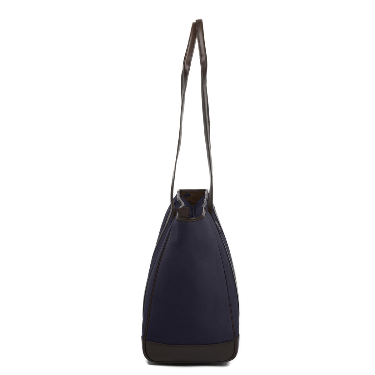 PAMPEANO Bolso tote bag - brown leather and navy canvas with cream stitching - image 2