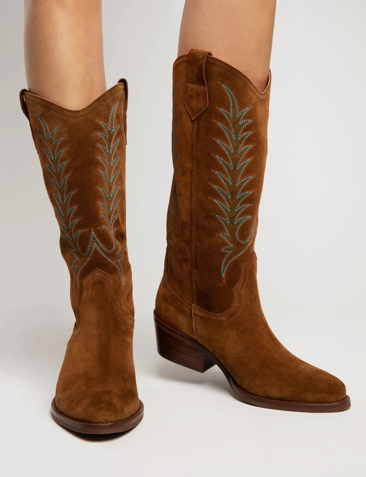 PENELOPE CHILVERS Goldie Embroidered Cowboy Boots - Ladies Suede - Peat Penelope Chilvers