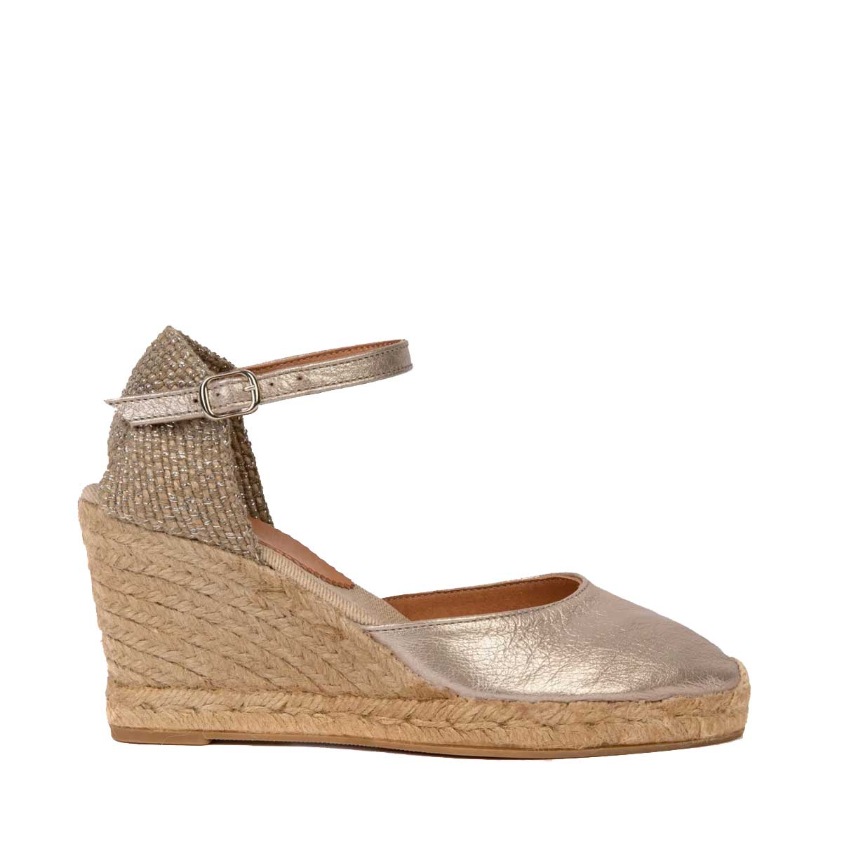 Penelope Chilvers High Mary Jane Metallic Leather Espadrille - Women's - Champagne