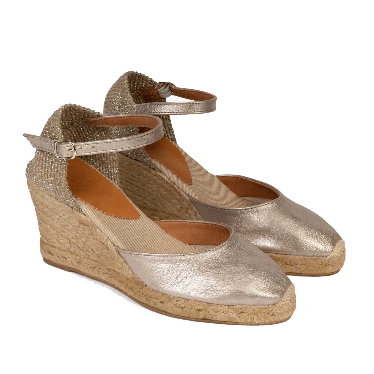 Penelope Chilvers High Mary Jane Metallic Leather Espadrille - Women's - Champagne