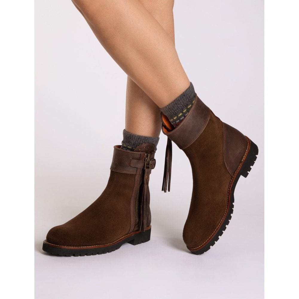 PENELOPE CHILVERS Inclement Cropped Tassel Boots - Womens Waterproof Suede - Dark Oak Penelope Chilvers