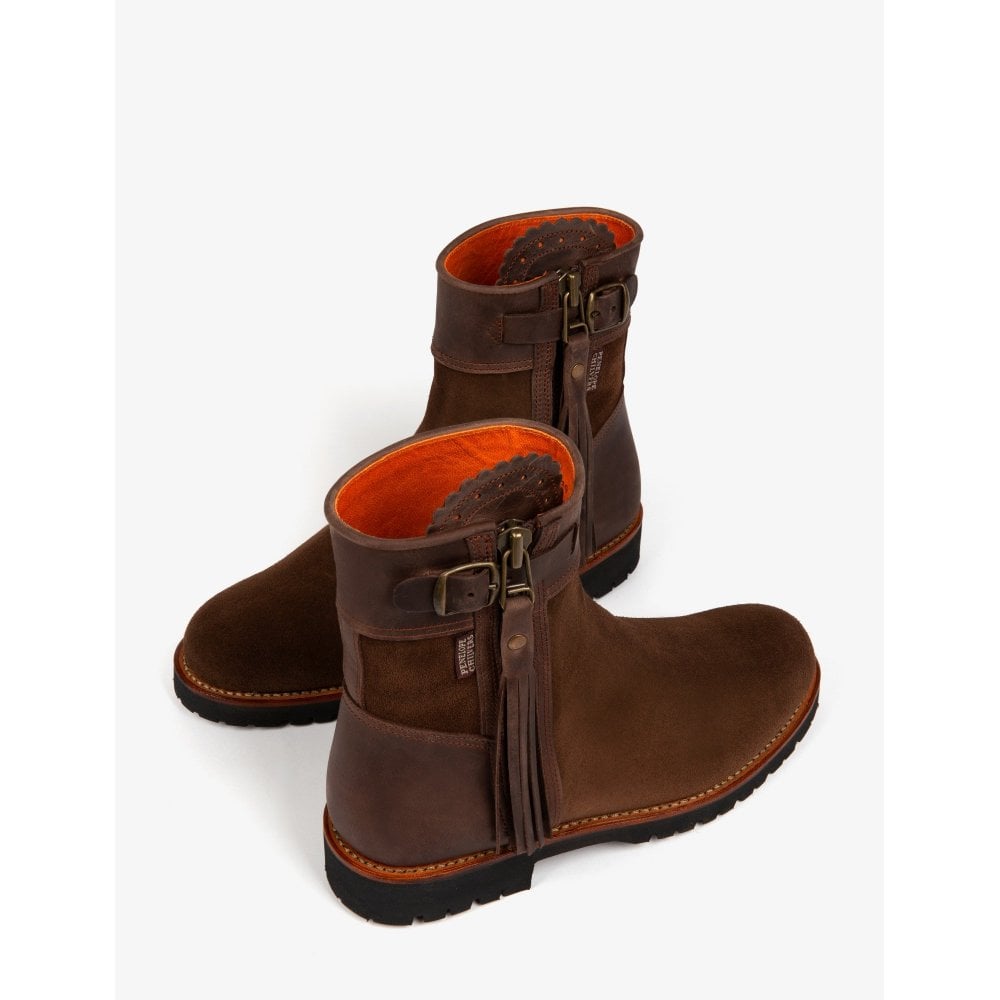 PENELOPE CHILVERS Inclement Cropped Tassel Boots - Womens Waterproof Suede - Dark Oak Penelope Chilvers