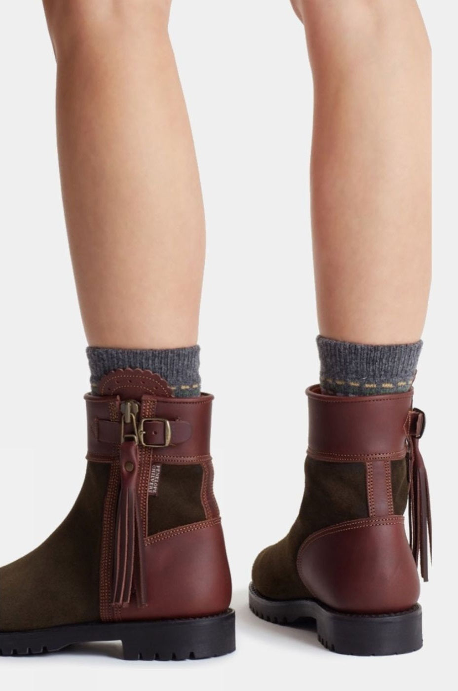 PENELOPE CHILVERS Inclement Cropped Tassel Boots - Womens Waterproof Suede - Seaweed/Conker Penelope Chilvers