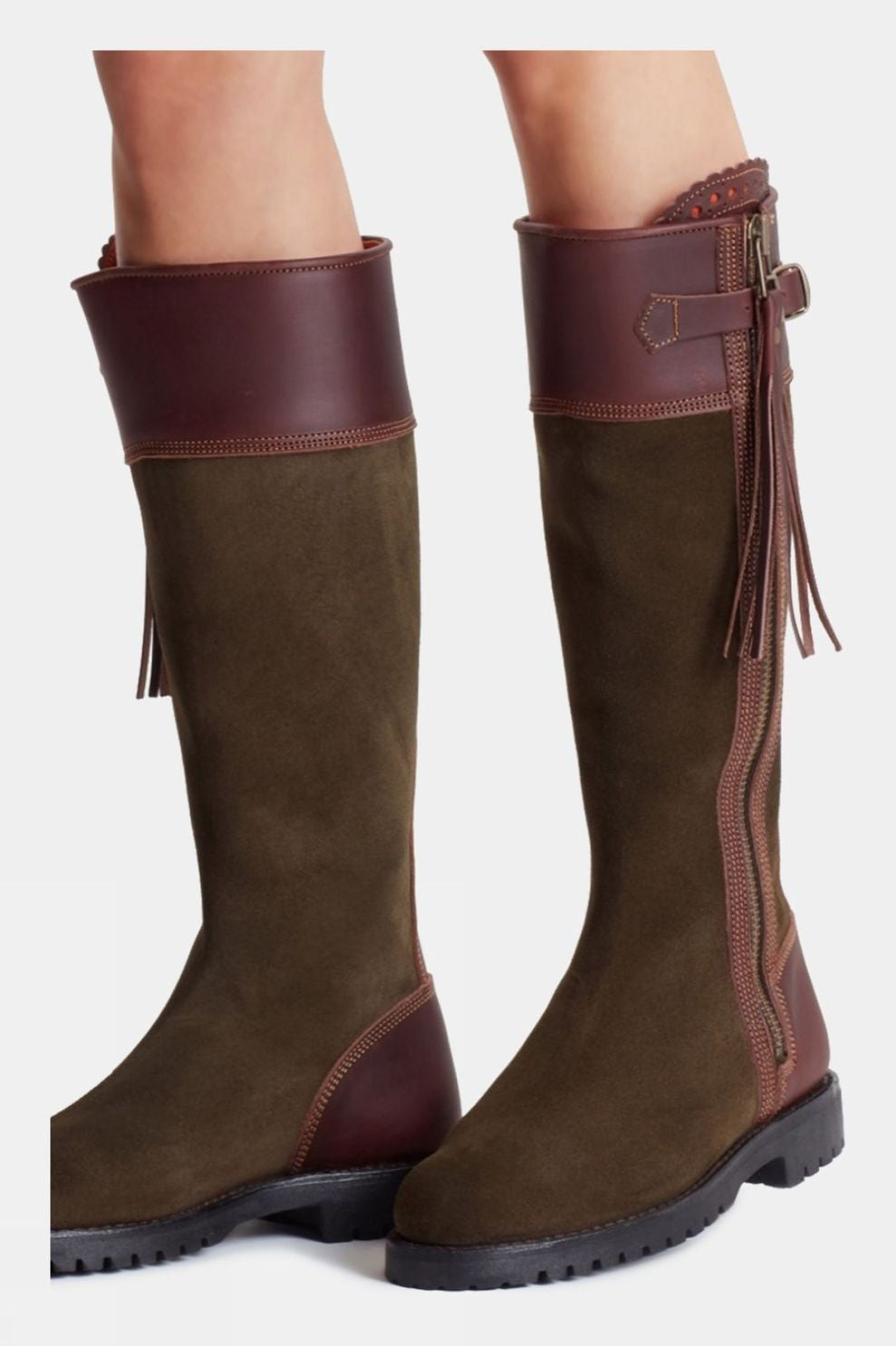 PENELOPE CHILVERS Inclement Tassel Boots - Womens Waterproof Suede - Seaweed/Conker Penelope Chilvers