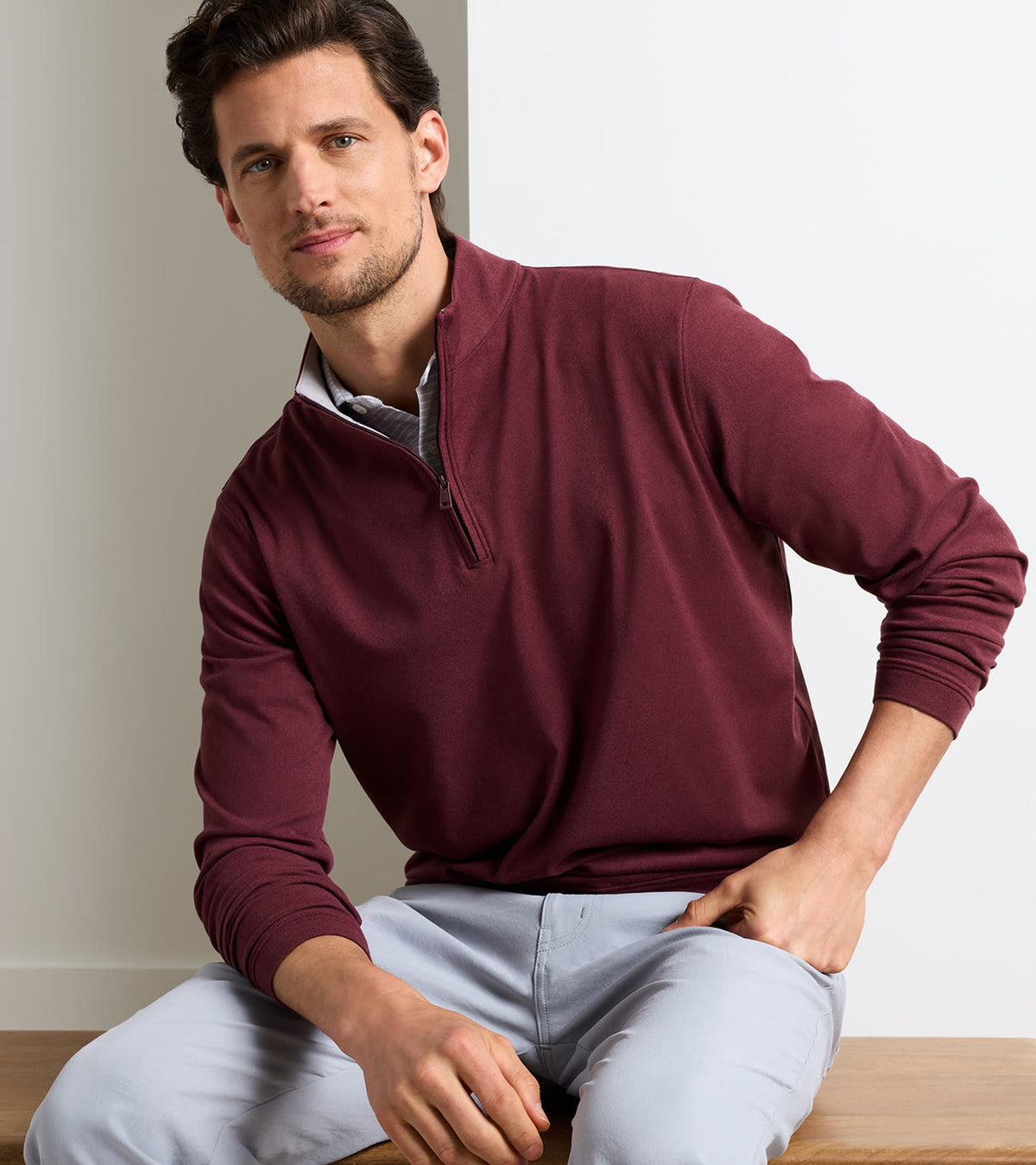 Peter Millar Ardent Air Performance Quarter-Zip in Bordeaux - view 2